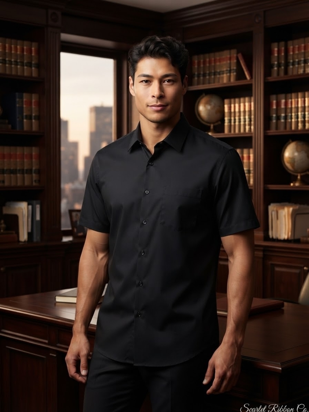 ♣️Van Heusen Big & Tall Black Short-Sleeve Button-Down Shirt
